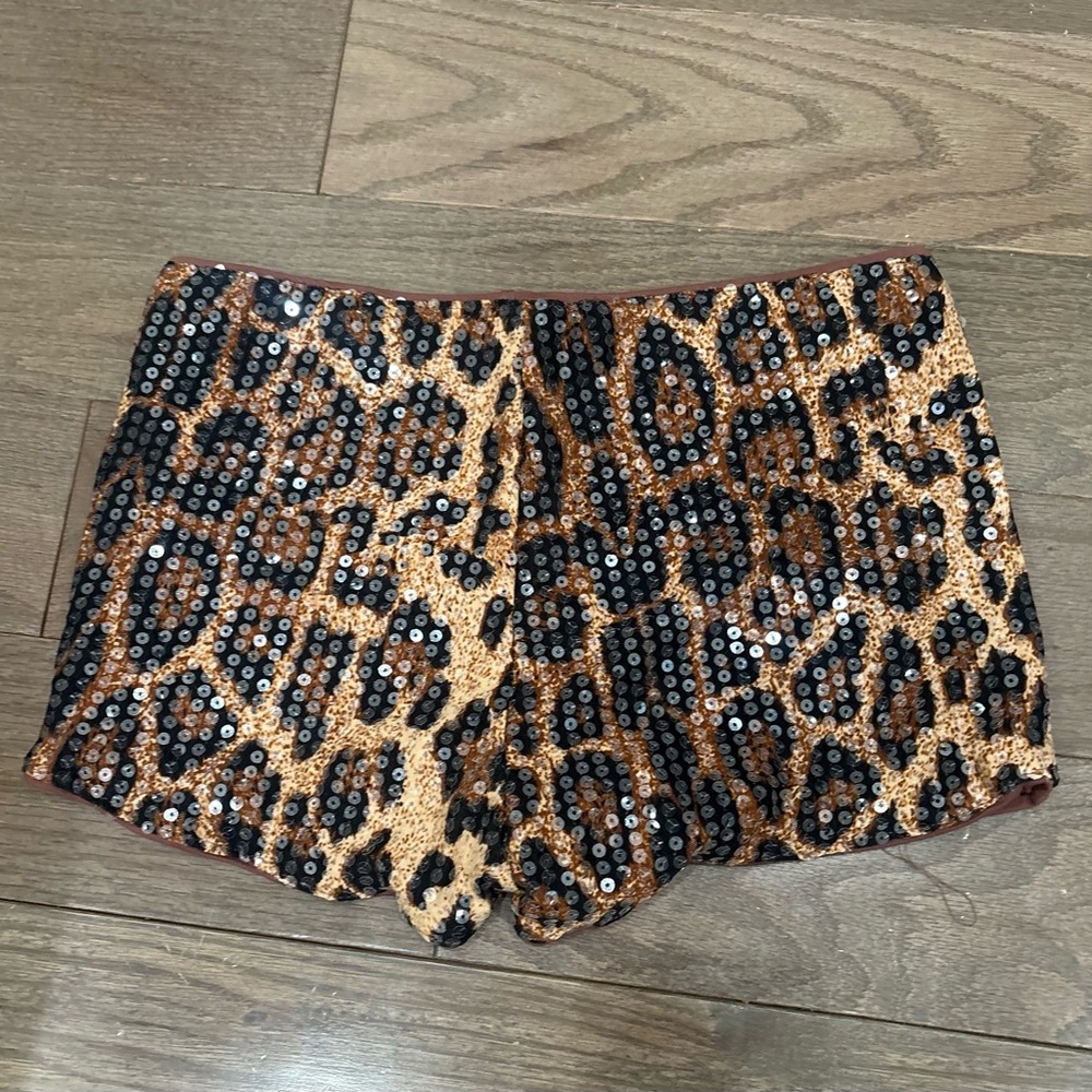Leopard Sequin Women's Shorts - Brown